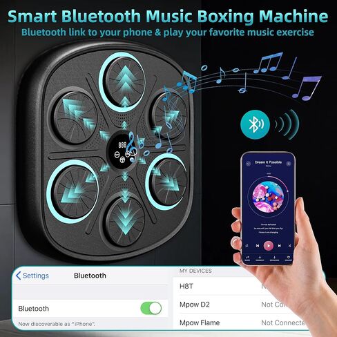 آلة ملاكمة موسيقية، مدرب ملاكمة مثبت على الحائط للبالغين والأطفال، حقيبة ملاكمة تفاعلية مع قفازات ملاكمة ومكبر صوت بلوتوث، معدات تدريب للمنزل والمكتب وصالة الألعاب الرياضية in Kuwait