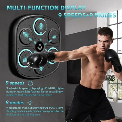 آلة ملاكمة موسيقية، مدرب ملاكمة مثبت على الحائط للبالغين والأطفال، حقيبة ملاكمة تفاعلية مع قفازات ملاكمة ومكبر صوت بلوتوث، معدات تدريب للمنزل والمكتب وصالة الألعاب الرياضية in Kuwait