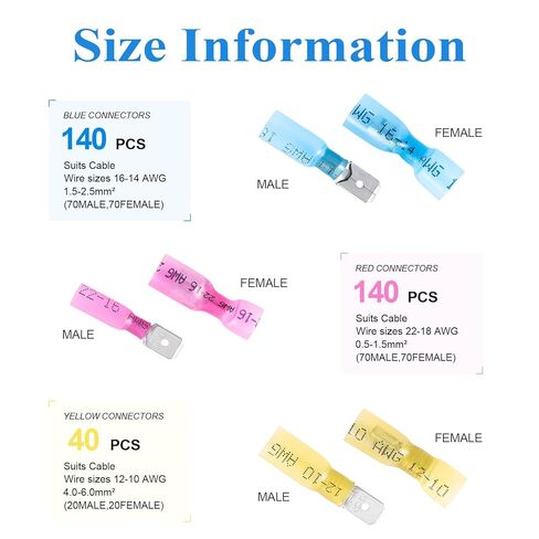 320PCS Heat Shrink Disconnect Connectors kit, Male & Female Blade/Spade Wire Terminals, Quick Disconnect Crimp Wire Connectors for Marine Wiring/Electrical Projects in Saudi Arabia