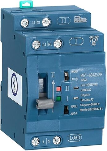 Dual Power 63A 230VAC Automatic Transfer Switch ME1-63AE 2P PC Type DIN-Rail Mounting Blue Housing in Saudi Arabia