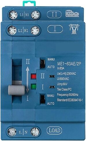 Dual Power 63A 230VAC Automatic Transfer Switch ME1-63AE 2P PC Type DIN-Rail Mounting Blue Housing in Saudi Arabia