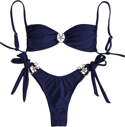 Milumia Women's 2 Piece Bikini Set Starfish Decor Spaghetti Strap Tie Side Swimwear in Saudi Arabia