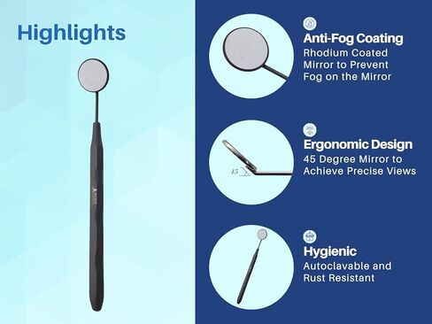 ARTMAN Instruments مرآة أسنان مصنوعة من الفولاذ المقاوم للصدأ بلون أسود غير لامع ومرايا أسنان ذات سطح أمامي ومطلية بالبلازما من الروديوم على الطراز الأوروبي in Kuwait