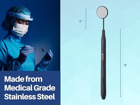 ARTMAN Instruments مرآة أسنان مصنوعة من الفولاذ المقاوم للصدأ بلون أسود غير لامع ومرايا أسنان ذات سطح أمامي ومطلية بالبلازما من الروديوم على الطراز الأوروبي in Kuwait