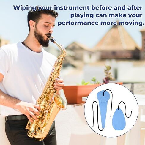 2 Piece Clarinet Saxophone Cleaning Cloth Alto Saxophone Cleaning Kit with Saxophones Cleaning-Cloth Clarinet Swab Cloth Kit for Alto Tenor Sax Flute and other Wind & Woodwind Instruments (Blue) in Saudi Arabia