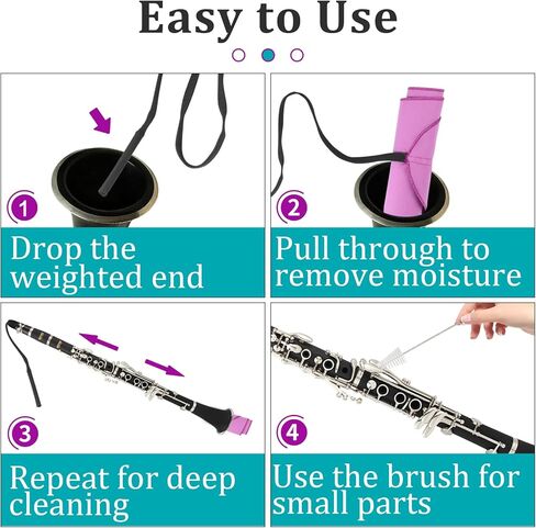 8 Pcs Cleaning Cloth Swab for Inside Tube with Weighted Endpoint and Equipped with a Brush, Cleaning Accessories Suitable for Saxophone, Flute, Piccolo, Clarinet(Purple) in Saudi Arabia