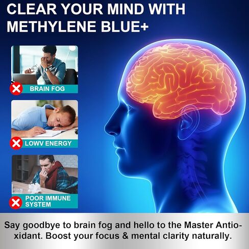 محلول أزرق الميثيلين 1%، قطرات أزرق الميثيلين لصحة الدماغ البشري، الطاقة والدعم المعرفي، قطرات سائلة عالية النقاء، خالية من الفورمالديهايد والكحول، 2 أونصة سائلة in Kuwait