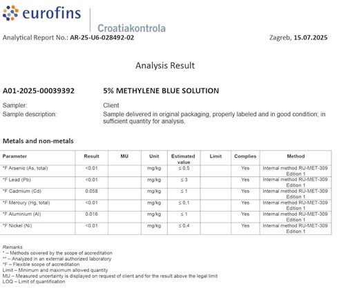 Methylene Blue 5% Solution 33.8 Fl Oz - 1000 ml | Ultra High Purity | USP Pharma Grade Ingredients - Third-Party Tested | Formaldehyde Free | Glass Bottle | Heiltropfen® in Kuwait