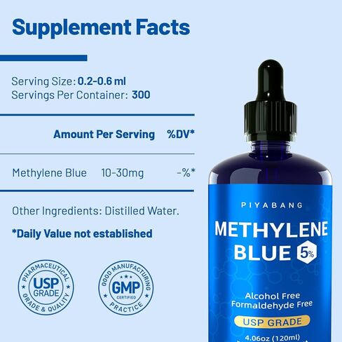 الميثيلين الأزرق من الدرجة الصيدلانية، 5% من الدرجة USP قطرات الميثيلين الزرقاء للبشر، تم اختبارها بواسطة طرف ثالث - بدون كحول، 120 مل in Kuwait