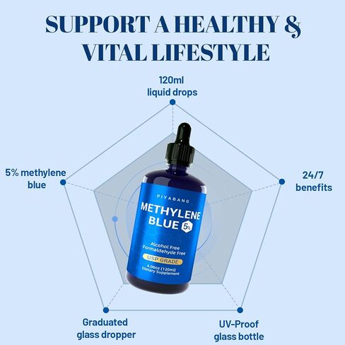 الميثيلين الأزرق من الدرجة الصيدلانية، 5% من الدرجة USP قطرات الميثيلين الزرقاء للبشر، تم اختبارها بواسطة طرف ثالث - بدون كحول، 120 مل in Kuwait