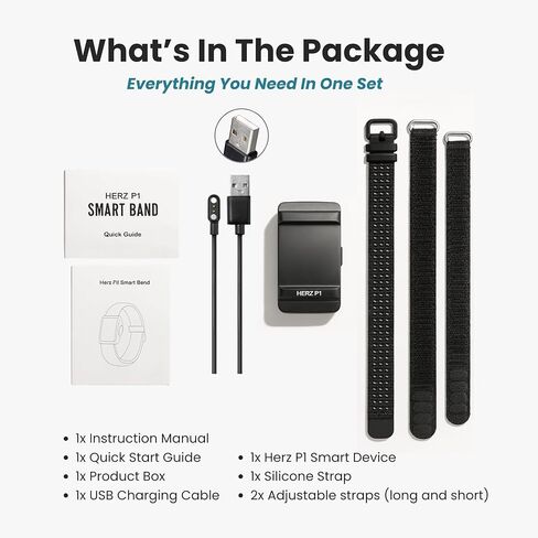 Herz P1 Smart Band Bracelet - Health Wristband Fitness Tracker for Heart Rate, Sleep, Stress, Track Steps, Activity & Body Temperature, 30 Days Battery, Subscription Free App, 1ATM Water Resistant in Kuwait