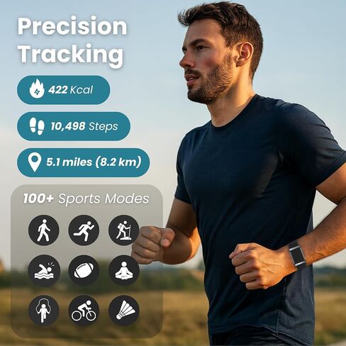 Herz P1 Smart Band Bracelet - Health Wristband Fitness Tracker for Heart Rate, Sleep, Stress, Track Steps, Activity & Body Temperature, 30 Days Battery, Subscription Free App, 1ATM Water Resistant in Kuwait