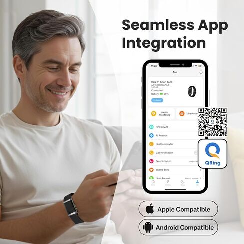 Herz P1 Smart Band Bracelet - Health Wristband Fitness Tracker for Heart Rate, Sleep, Stress, Track Steps, Activity & Body Temperature, 30 Days Battery, Subscription Free App, 1ATM Water Resistant in Kuwait