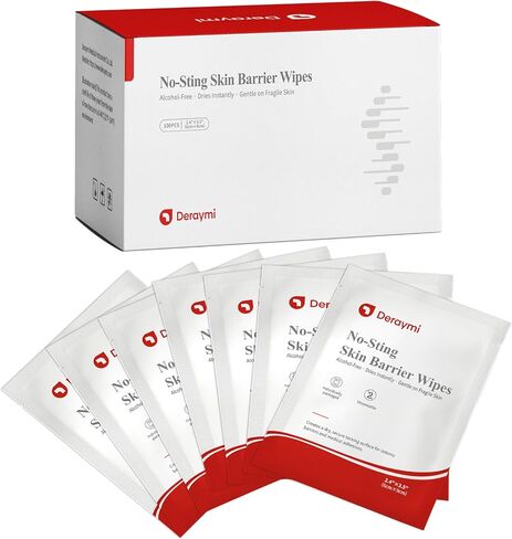 100 Pcs Skin Barrier Wipes, 2.4" x 3.5" Skin Prep Protective Wipes, No Sting Skin Adhesive Wipes to Create The Barrier Film Between Skin and Attachments, Ostomy Barrier Film Wipes (Alcohol Free) in Kuwait
