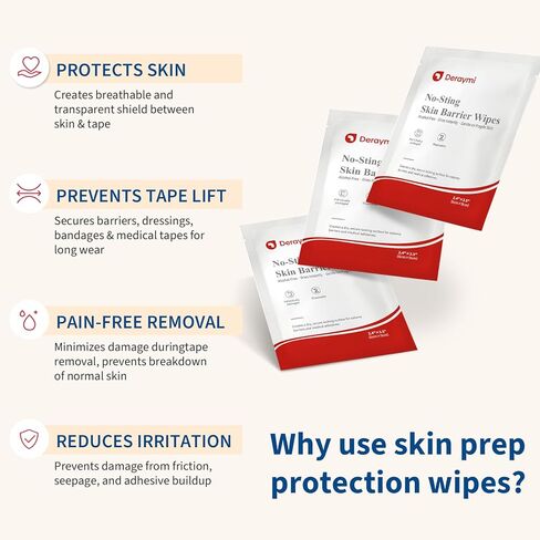 100 Pcs Skin Barrier Wipes, 2.4" x 3.5" Skin Prep Protective Wipes, No Sting Skin Adhesive Wipes to Create The Barrier Film Between Skin and Attachments, Ostomy Barrier Film Wipes (Alcohol Free) in Kuwait