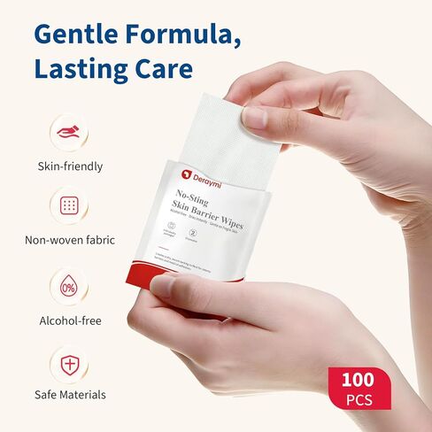 100 Pcs Skin Barrier Wipes, 2.4" x 3.5" Skin Prep Protective Wipes, No Sting Skin Adhesive Wipes to Create The Barrier Film Between Skin and Attachments, Ostomy Barrier Film Wipes (Alcohol Free) in Kuwait
