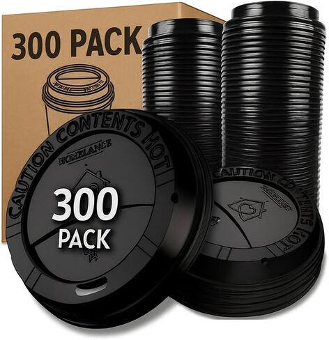 Pack Of 300, Black Disposable Coffee Cup Lids, Coffee Cup Lids 10 oz 12 oz 16 oz 20 oz, Leak-Proof Plastic Coffee Lids, Heat-Resistant & Strong Hot Cup Lid For Coffe Cup For Everyday Convenience in Kuwait