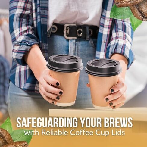 Pack Of 300, Black Disposable Coffee Cup Lids, Coffee Cup Lids 10 oz 12 oz 16 oz 20 oz, Leak-Proof Plastic Coffee Lids, Heat-Resistant & Strong Hot Cup Lid For Coffe Cup For Everyday Convenience in Kuwait