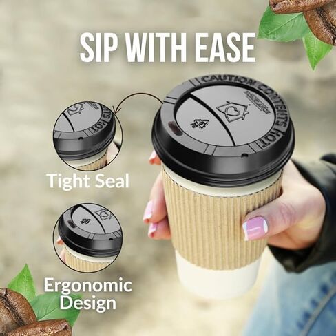 Pack Of 300, Black Disposable Coffee Cup Lids, Coffee Cup Lids 10 oz 12 oz 16 oz 20 oz, Leak-Proof Plastic Coffee Lids, Heat-Resistant & Strong Hot Cup Lid For Coffe Cup For Everyday Convenience in Kuwait