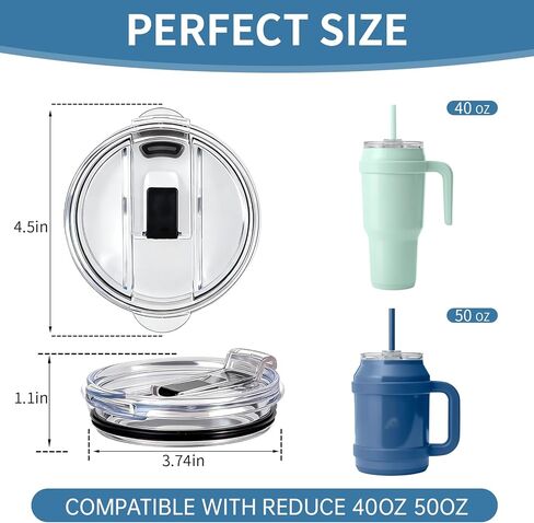 عبوتان من الأغطية البديلة المتوافقة مع تقليل الكوب، غطاء بديل لـ 40 أونصة 50 أونصة، حلقة سيليكون محكمة لمنع التسرب، ملاءمة مثالية بدون رذاذ، أغطية الأكواب متوافقة مع القش in Kuwait