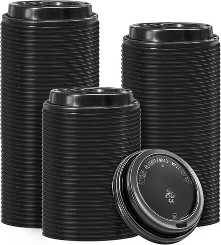 200 عبوة من أغطية أكواب القهوة السوداء مقاس 8.89 سم، أغطية بلاستيكية للاستعمال مرة واحدة لـ 10، 12، 16، 20، 24 أونصة، غطاء كوب للشرب الساخن أو البارد للإسبريسو والمشروبات الساخنة in Kuwait