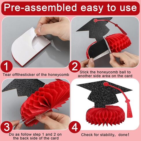 10 Pcs Graduation Decorations Class of 2025, Table Glitter Graduation Centerpieces Honeycomb, Congratulate Grad Table Toppers Decor for 2025 Congrats Grad Party Supplies(Black and Red) in Kuwait