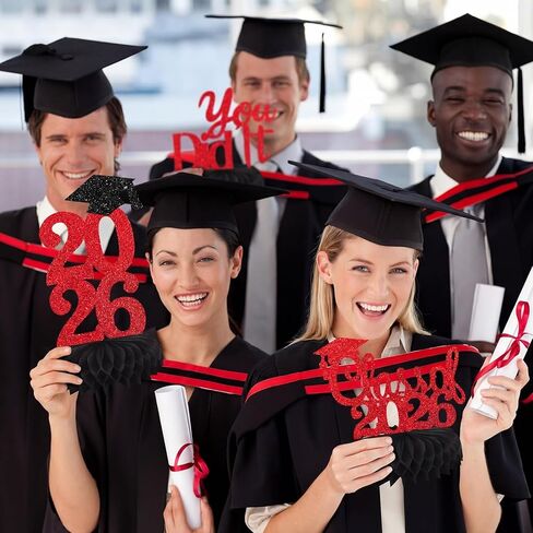 10 Pcs Graduation Decorations Class of 2025, Table Glitter Graduation Centerpieces Honeycomb, Congratulate Grad Table Toppers Decor for 2025 Congrats Grad Party Supplies(Black and Red) in Kuwait