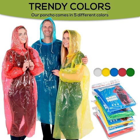 Wealers Rain Poncho Bulk Pack Disposable Ponchos Adults Emergency Raincoat Hood Strings - Pack of 5 in Saudi Arabia