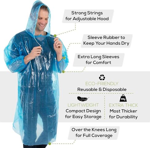 Wealers Rain Poncho Bulk Pack Disposable Ponchos Adults Emergency Raincoat Hood Strings - Pack of 5 in Saudi Arabia