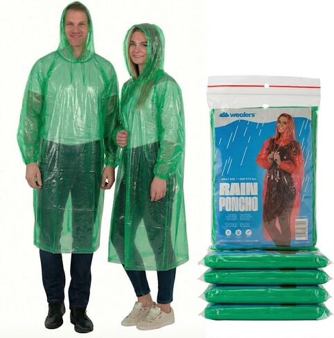 Wealers Rain Poncho Bulk Pack Disposable Ponchos Adults Emergency Raincoat Hood Strings - Pack of 5 in Saudi Arabia