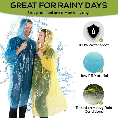 Wealers Rain Poncho Bulk Pack Disposable Ponchos Adults Emergency Raincoat Hood Strings - Pack of 5 in Saudi Arabia