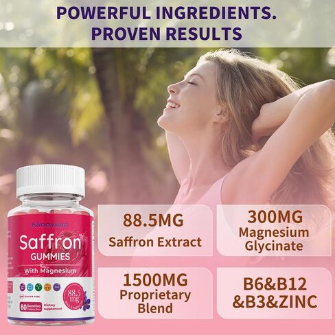 Saffron Gummies with Saffron 88.5mg + Magnesium Glycinate 300mg | Max Strength Saffron Supplements with St. John's Wort, L-Theanine, Rhodiola, Rosemary - Supports Mood & Focus in Saudi Arabia