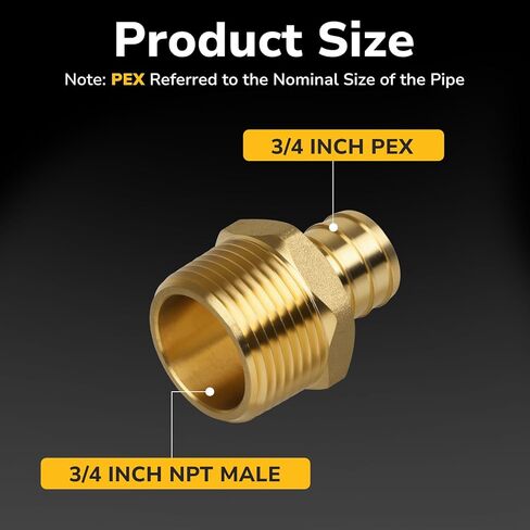 Pex Fittings, 3/4" Male NPT to 3/4" Pex Male Adapter, Heavy-Duty Brass Crimp Fittings for PEX Pipes with Leak-Resistant Construction, NSF & UPC Certified, 4 Pack in Kuwait