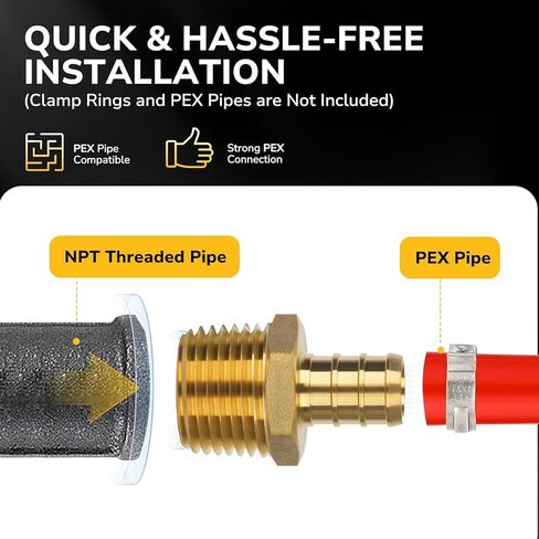 Pex Fittings, 3/4" Male NPT to 3/4" Pex Male Adapter, Heavy-Duty Brass Crimp Fittings for PEX Pipes with Leak-Resistant Construction, NSF & UPC Certified, 4 Pack in Kuwait