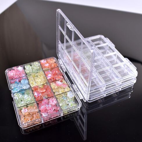 12 شبكات مربع منظم البلاستيك الصافي ، حاوية تخزين مجوهرات مربع الشفافة البلاستيكية ديكورات فنية الأظافر الحاوية لأقراط راينستون بريق الكريستال. in Kuwait