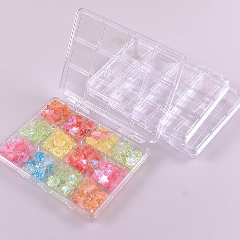 12 شبكات مربع منظم البلاستيك الصافي ، حاوية تخزين مجوهرات مربع الشفافة البلاستيكية ديكورات فنية الأظافر الحاوية لأقراط راينستون بريق الكريستال. in Kuwait