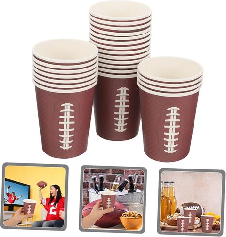 48pcs Rugby Paper Cups Thickened Disposable Paper Coffee Cups Brown Football Party for Sports Events Game Day Tailgating and Birthday Celebrations in Saudi Arabia