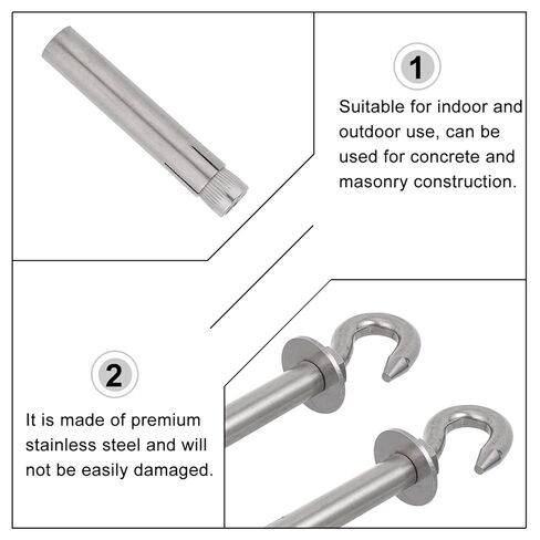 Luxshiny 2pcs Stainless Steel Expansion Bolt Hooks Heavy Duty Swing Hangers Hammock Anchor Hooks for Outdoor Hanging and Beam Support in Kuwait