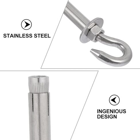 Luxshiny 2pcs Stainless Steel Expansion Bolt Hooks Heavy Duty Swing Hangers Hammock Anchor Hooks for Outdoor Hanging and Beam Support in Kuwait