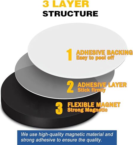 نقطة مغناطيسية مرنة مع لاصق ذاتي، مغناطيس دائري كبير مع دعامة لاصقة للسبورة البيضاء الحرفية، مدرسة الحرف اليدوية للثلاجة، 18 قطعة بقطر 60 مم 2.36 بوصة × 0.08 بوصة in Kuwait