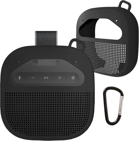 Silicone Case Cover For Bose New SoundLink Micro Portable Bluetooth Speaker (2nd Gen), High-Quality Shockproof Cover with Carabiner, Anti-Slip Dustproof Protective Sleeve (Black) in Kuwait