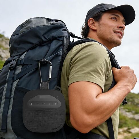 Silicone Case Cover For Bose New SoundLink Micro Portable Bluetooth Speaker (2nd Gen), High-Quality Shockproof Cover with Carabiner, Anti-Slip Dustproof Protective Sleeve (Black) in Kuwait