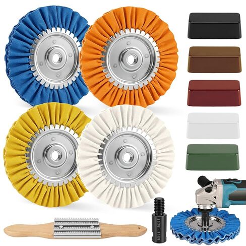 ترقية عجلة تلميع مجرى الهواء مقاس 8 بوصات، طقم تلميع ألومنيوم مكون من 11 قطعة، تركيب بدون شفة، طقم تلميع عجلة معدنية من الألومنيوم بفتحة أربور 5/8 بوصة مع امتداد لطلاء مرآة طاحونة الزوايا in Kuwait