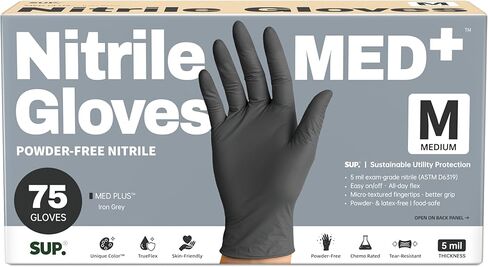 SUP MED+ Black Nitrile Exam Gloves, 5 MIL Extra Durable Medical Disposable Gloves Latex & Powder Free Food Safe Cooking 75 Ct in Kuwait