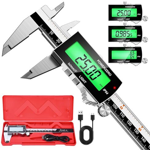 Preciva Backlight Digital Caliper,6inch IP54 Waterproof Rechargeable Electronic Micrometer with LCD Screen, Measurement Conversions for in/MM/F Precision Tool for DIY and Professional Use（Black） in Kuwait