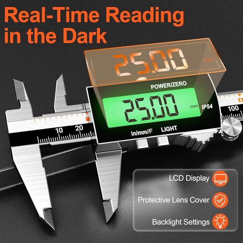 Preciva Backlight Digital Caliper,6inch IP54 Waterproof Rechargeable Electronic Micrometer with LCD Screen, Measurement Conversions for in/MM/F Precision Tool for DIY and Professional Use（Black） in Kuwait