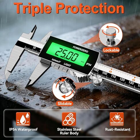 Preciva Backlight Digital Caliper,6inch IP54 Waterproof Rechargeable Electronic Micrometer with LCD Screen, Measurement Conversions for in/MM/F Precision Tool for DIY and Professional Use（Black） in Kuwait