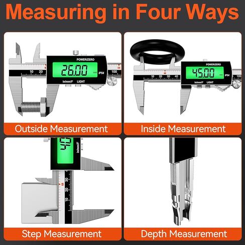 Preciva Backlight Digital Caliper,6inch IP54 Waterproof Rechargeable Electronic Micrometer with LCD Screen, Measurement Conversions for in/MM/F Precision Tool for DIY and Professional Use（Black） in Kuwait