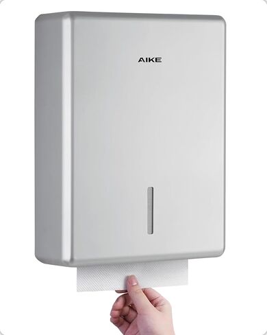 موزع مناشف ورقية مثبت على الحائط من AIKE 400 ورقة، يناسب الورق متعدد الطي، سعة كبيرة مع قفل للأغراض التجارية، أسود (حجم مطوي 10 بوصة × 3.5 بوصة أو أصغر) in Kuwait