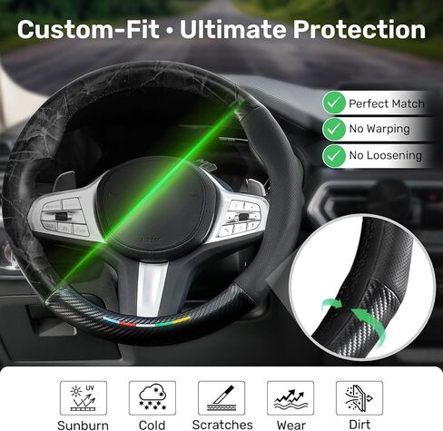 غطاء عجلة قيادة Zanch للسيارات-ملاءمة مخصصة لـ Mercedes-AMG ، جلود الألياف الدقيقة المتميزة ، غير قابلة للانزلاق ، غير قابلة للتنفس ، بدون رائحة ، متينة ، راحة طوال الموسم ، تتناسب معها من 14.5 إلى 15 بوصة in Kuwait